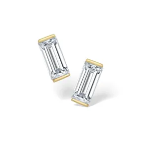 Mini CZ Bar Stud Earrings 14K Yellow Gold