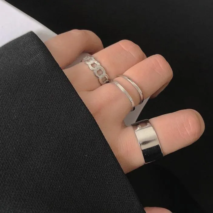 Minimalistic Silver Metal Three Rings Set