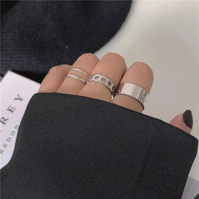 Minimalistic Silver Metal Three Rings Set