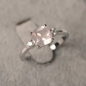 Natural Cushion Cut Rose Quartz Promise Ring - 925 Sterling Silver Ring