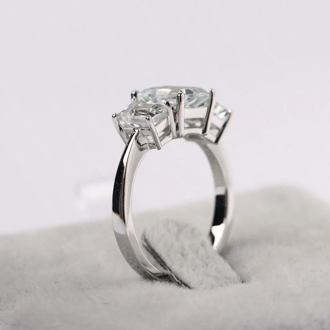 Natural Emerald Cut White Topaz Promise Ring - 925 Sterling Silver Ring