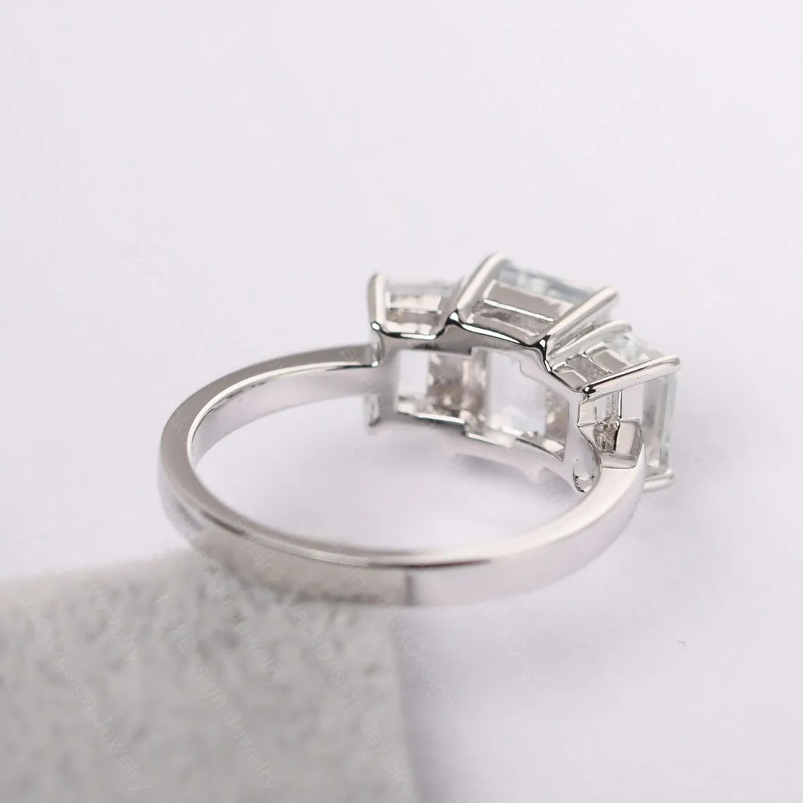 Natural Emerald Cut White Topaz Promise Ring - 925 Sterling Silver Ring