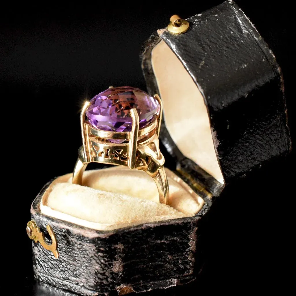 Natural Oval Cut Amethyst Prong Set Cocktail Vintage Rings - 14k Gold Vermeil Rings