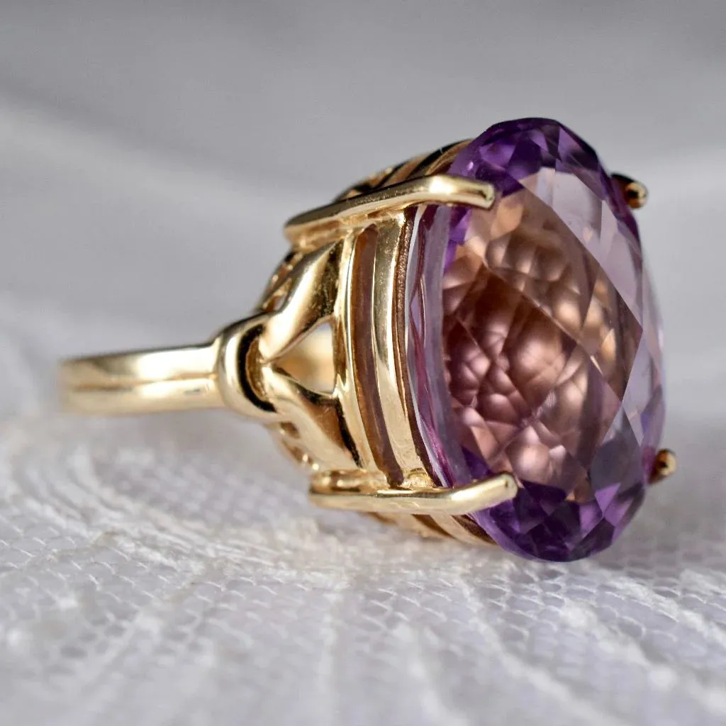 Natural Oval Cut Amethyst Prong Set Cocktail Vintage Rings - 14k Gold Vermeil Rings