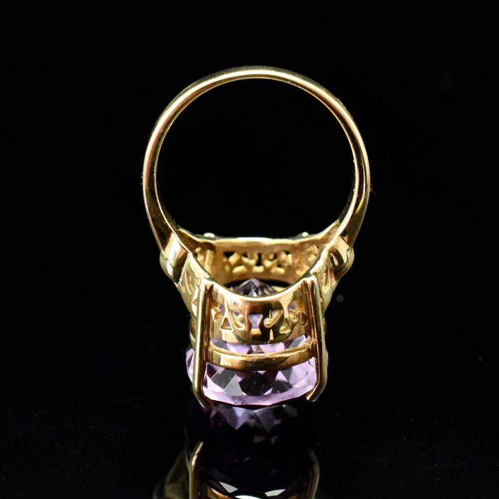 Natural Oval Cut Amethyst Prong Set Cocktail Vintage Rings - 14k Gold Vermeil Rings