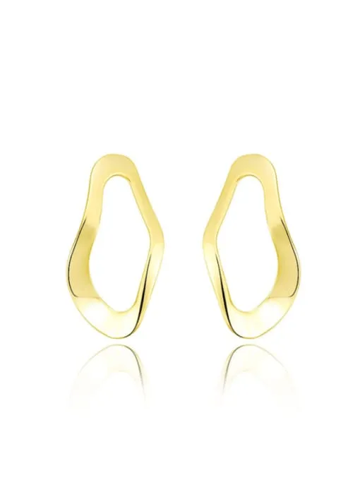 Open Wave Gold Earrings,  .925 Sterling Silver 14k Gold Plated Hypoallergenic Luxury Statement Earrings