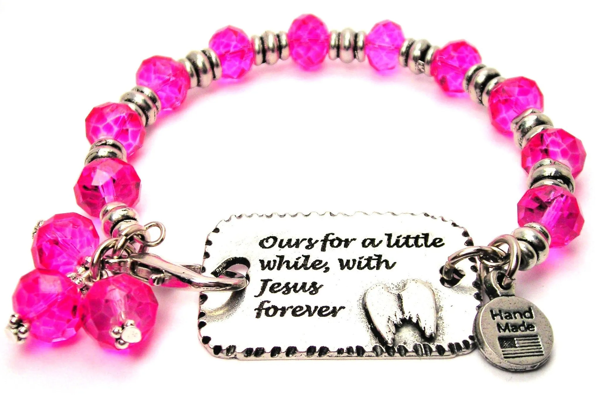 Ours For A Little While With Jesus Forever With Angel Wings Infant Loss Expression Armor Pewter Crystal Bracelet