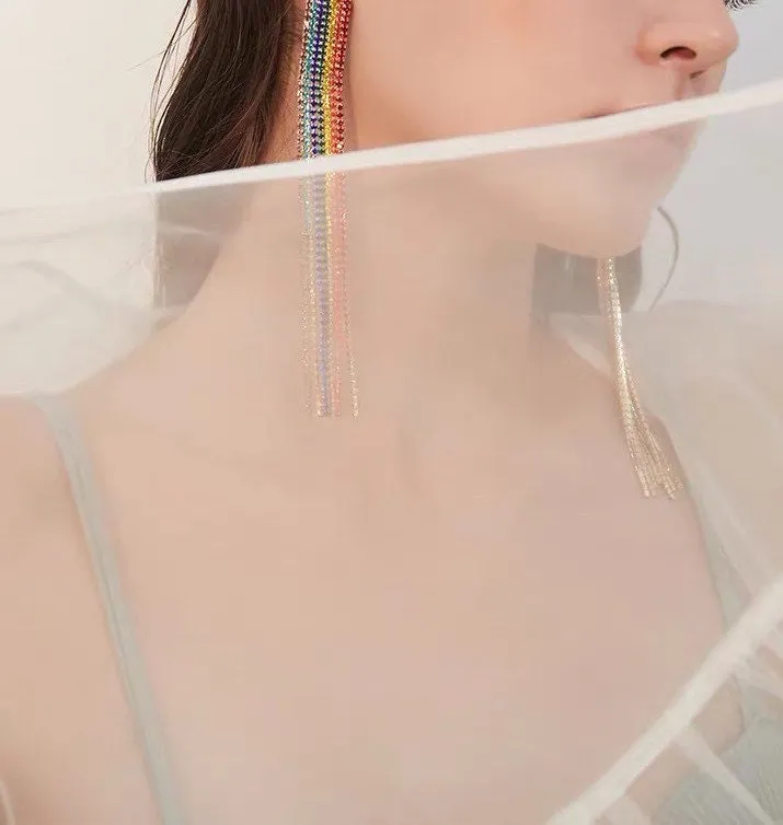 Rainbow Curtain Statement Earrings - Sterling Silver Posts