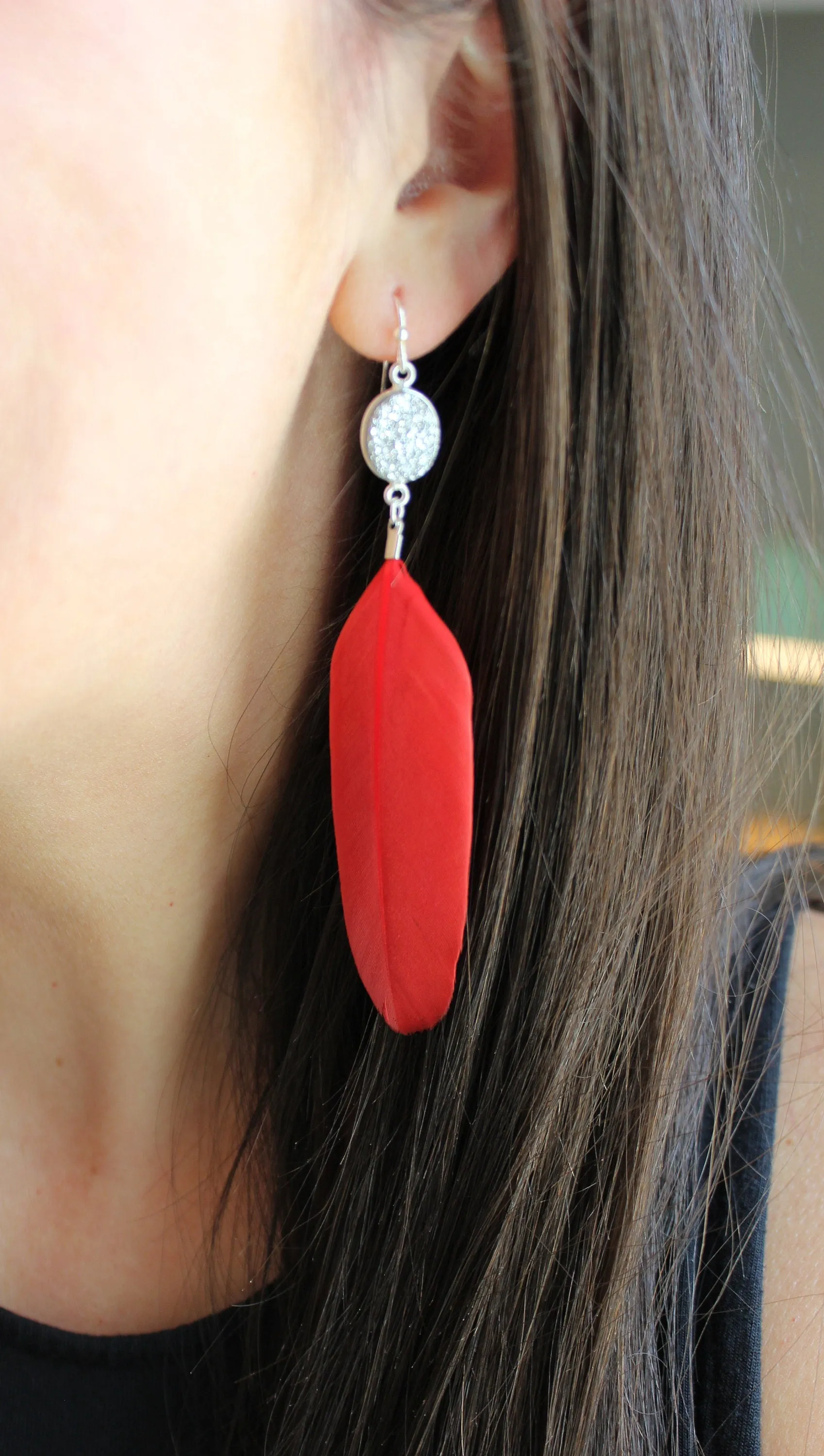 Red Feather Earrings