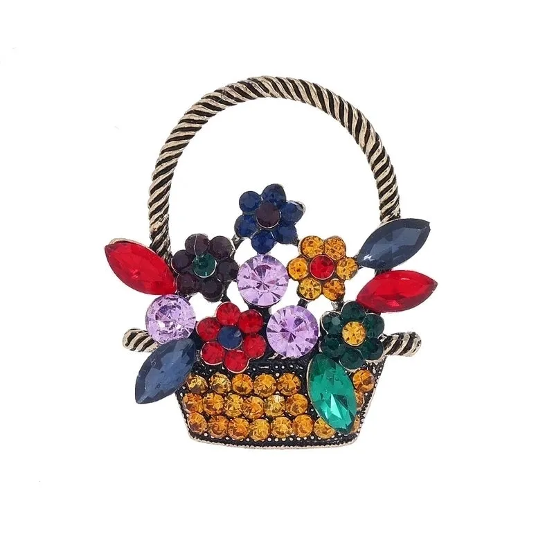 Retro Pin Flower Alloy Inlay Artificial Crystal Artificial Pearls Women'S Brooches