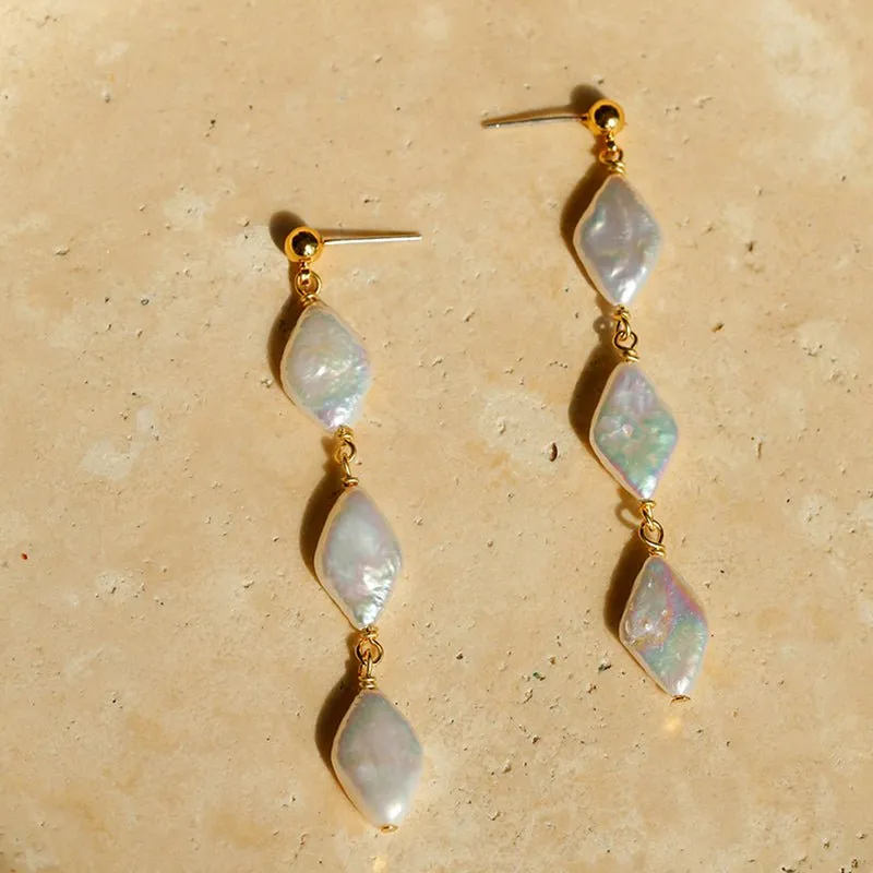 Rhombus Baroque Pearl Long Earrings