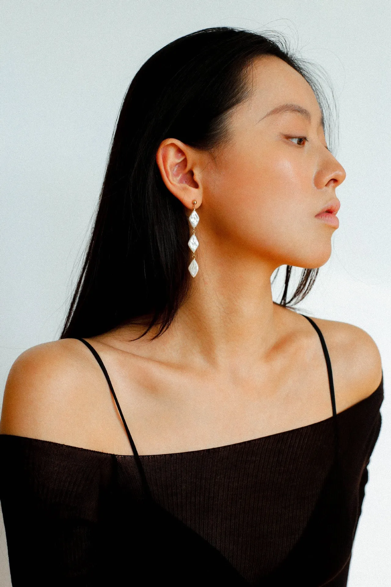 Rhombus Baroque Pearl Long Earrings