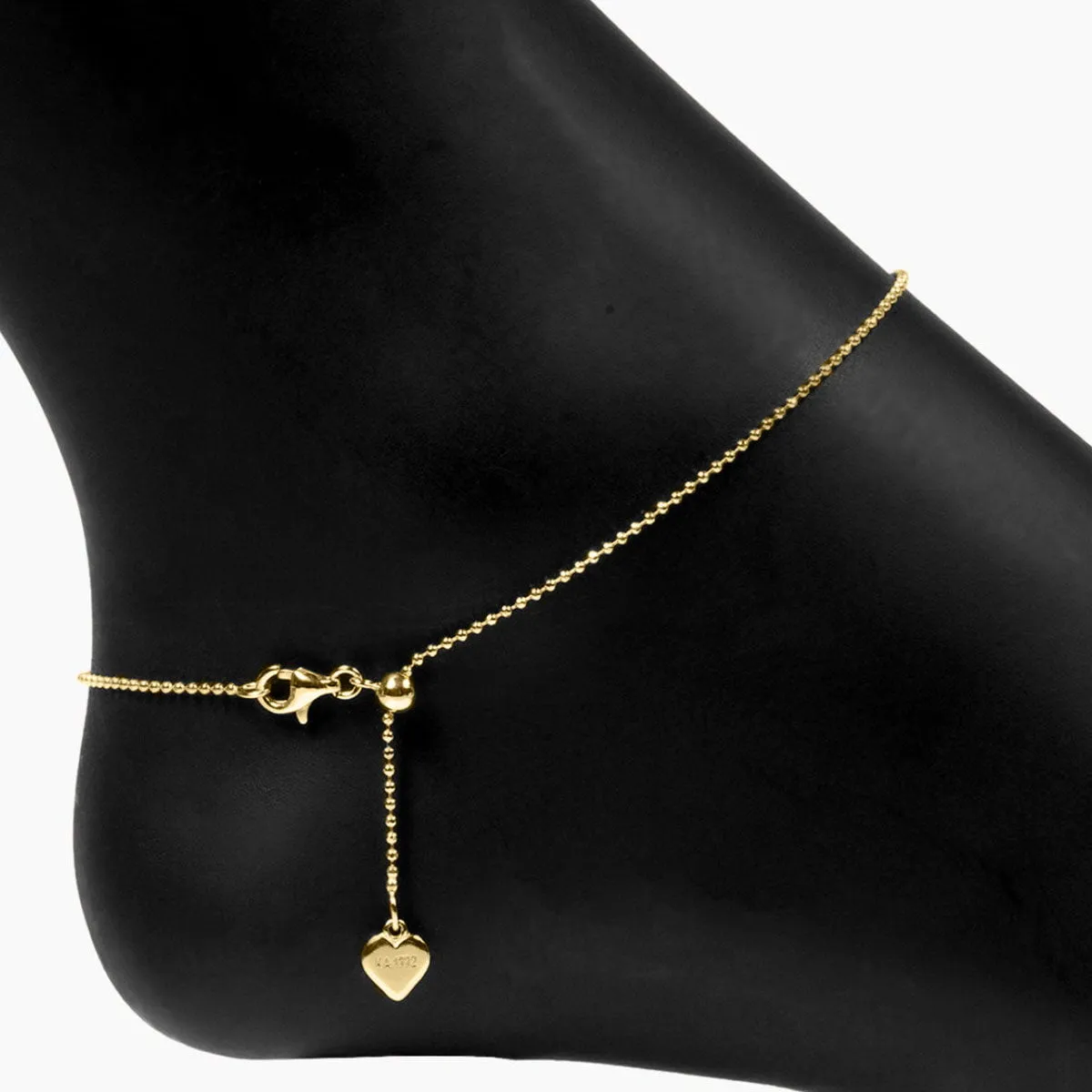 Roma Heart CZ Charm Adjustable Anklet