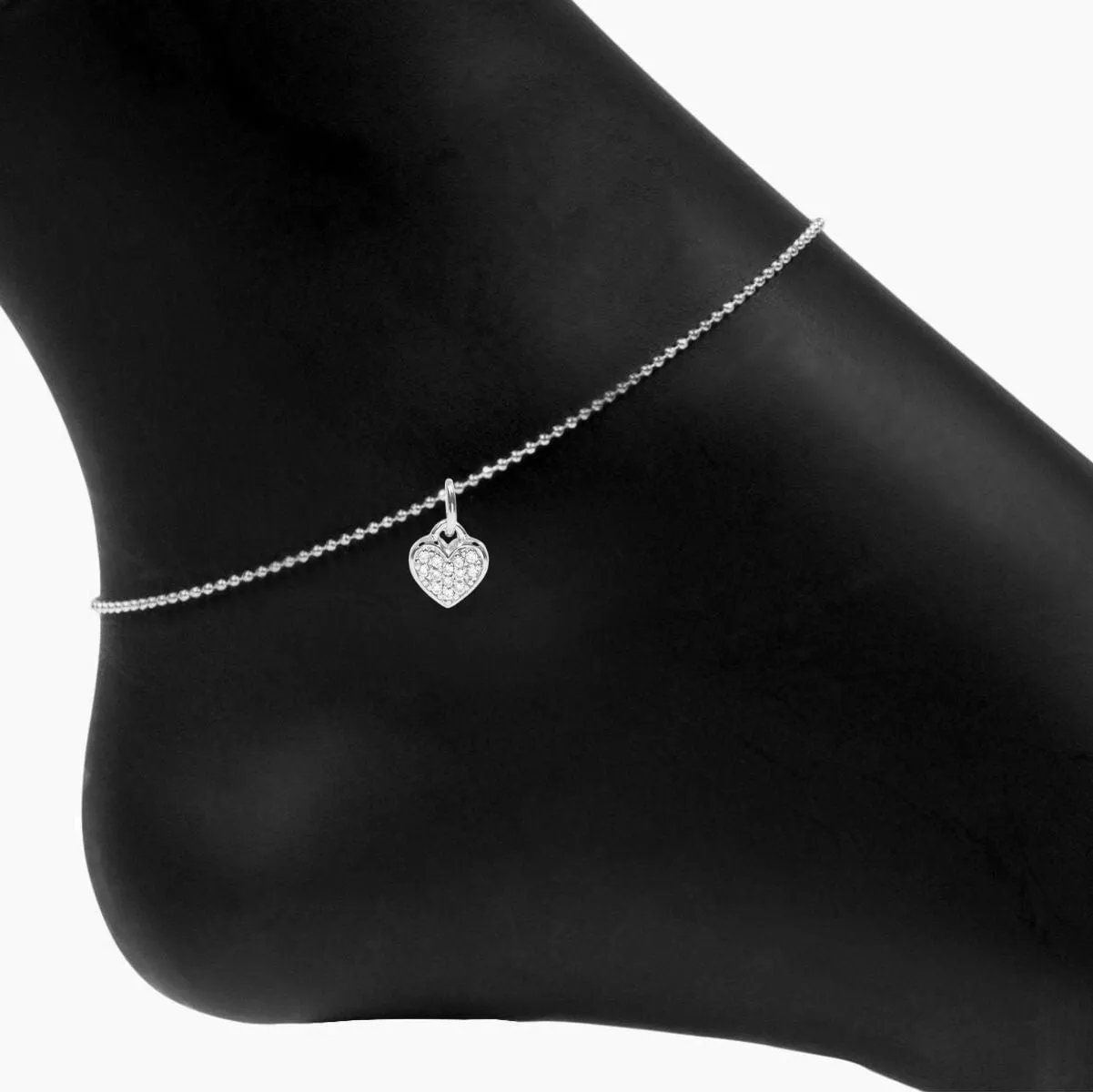 Roma Heart CZ Charm Adjustable Anklet