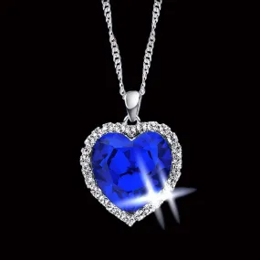 Romantic Titanic Ocean Heart Pendant Necklaces For Women Blue Crystal Rhinestone Choker Necklace Silver Plated Jewelry