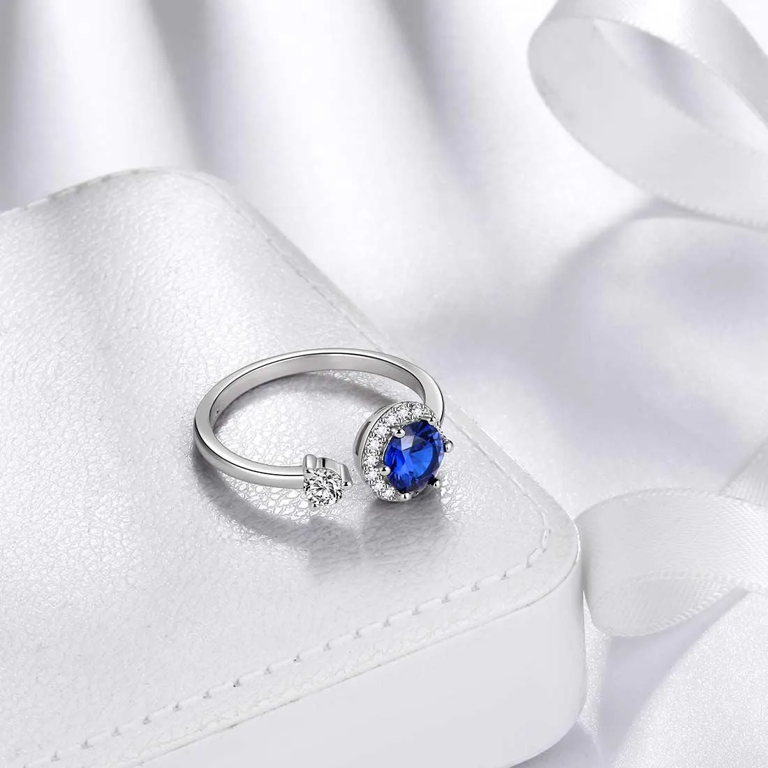 Round Birthstone September Sapphire Ring Women Girls Jewelry Birthday Gift Sterling Silver