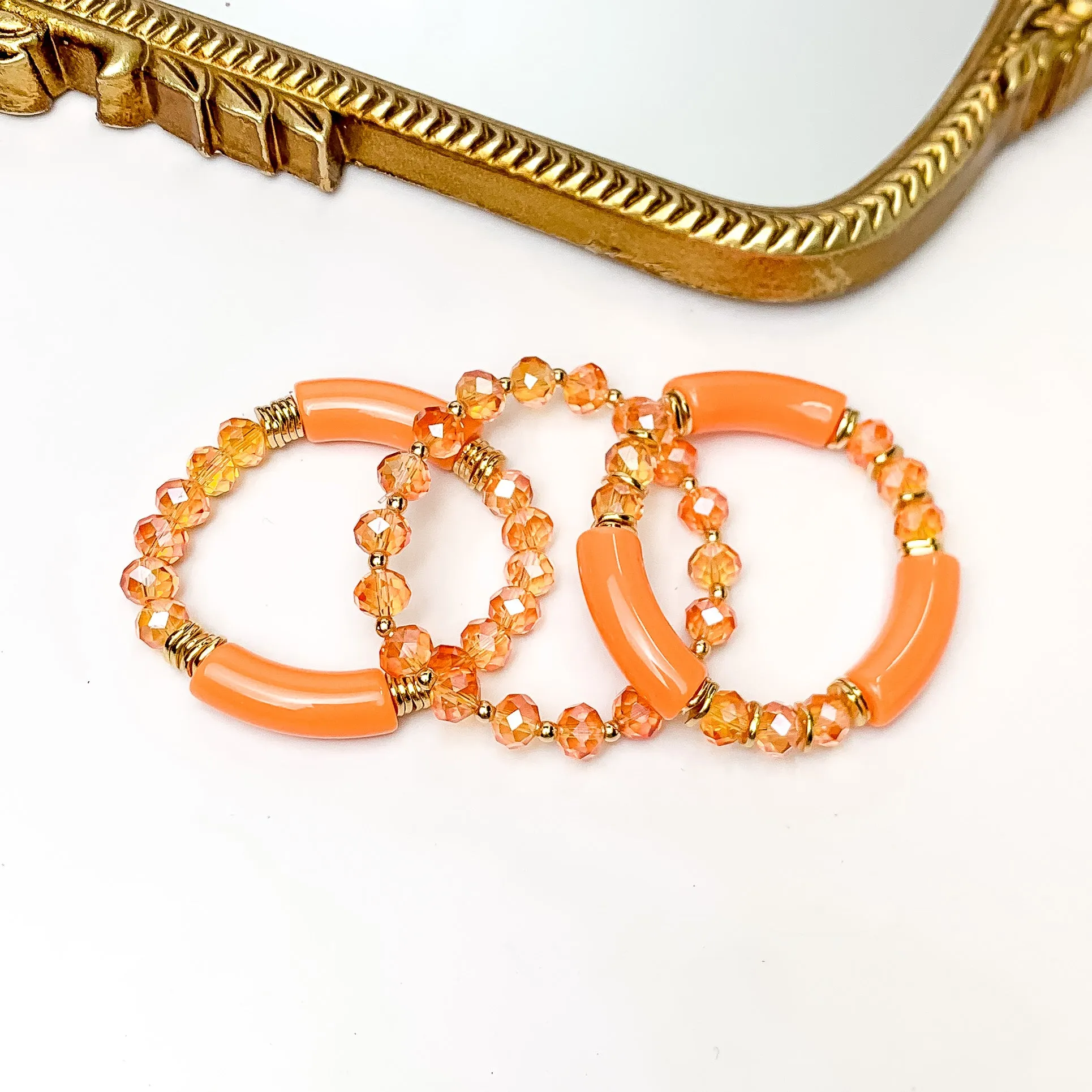 Set of Three | Sunny Bliss Crystal Beaded Bracelet Set in Orange