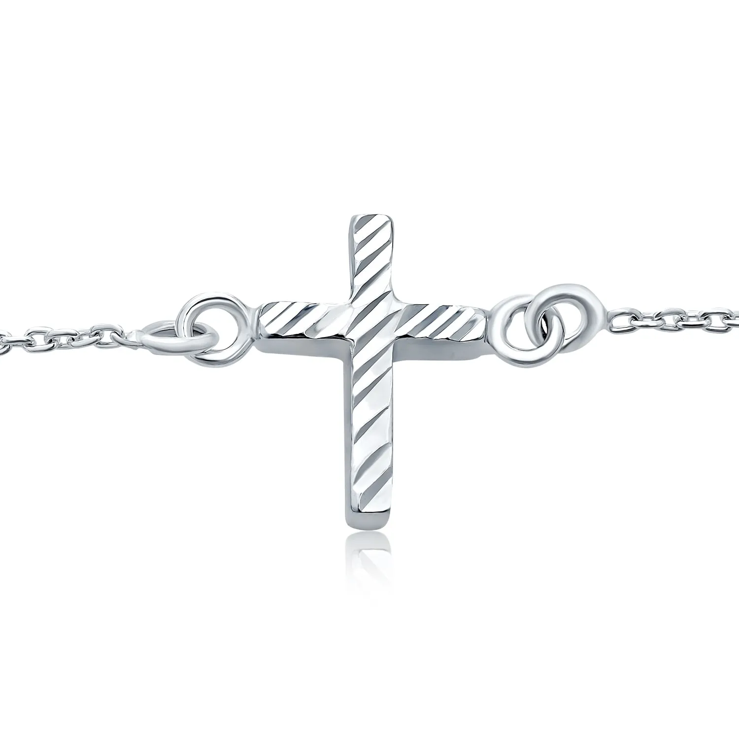 Sideways Cross Anklet Ankle Bracelet Sterling Silver 9-10 Inch