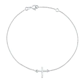 Sideways Cross Anklet Ankle Bracelet Sterling Silver 9-10 Inch