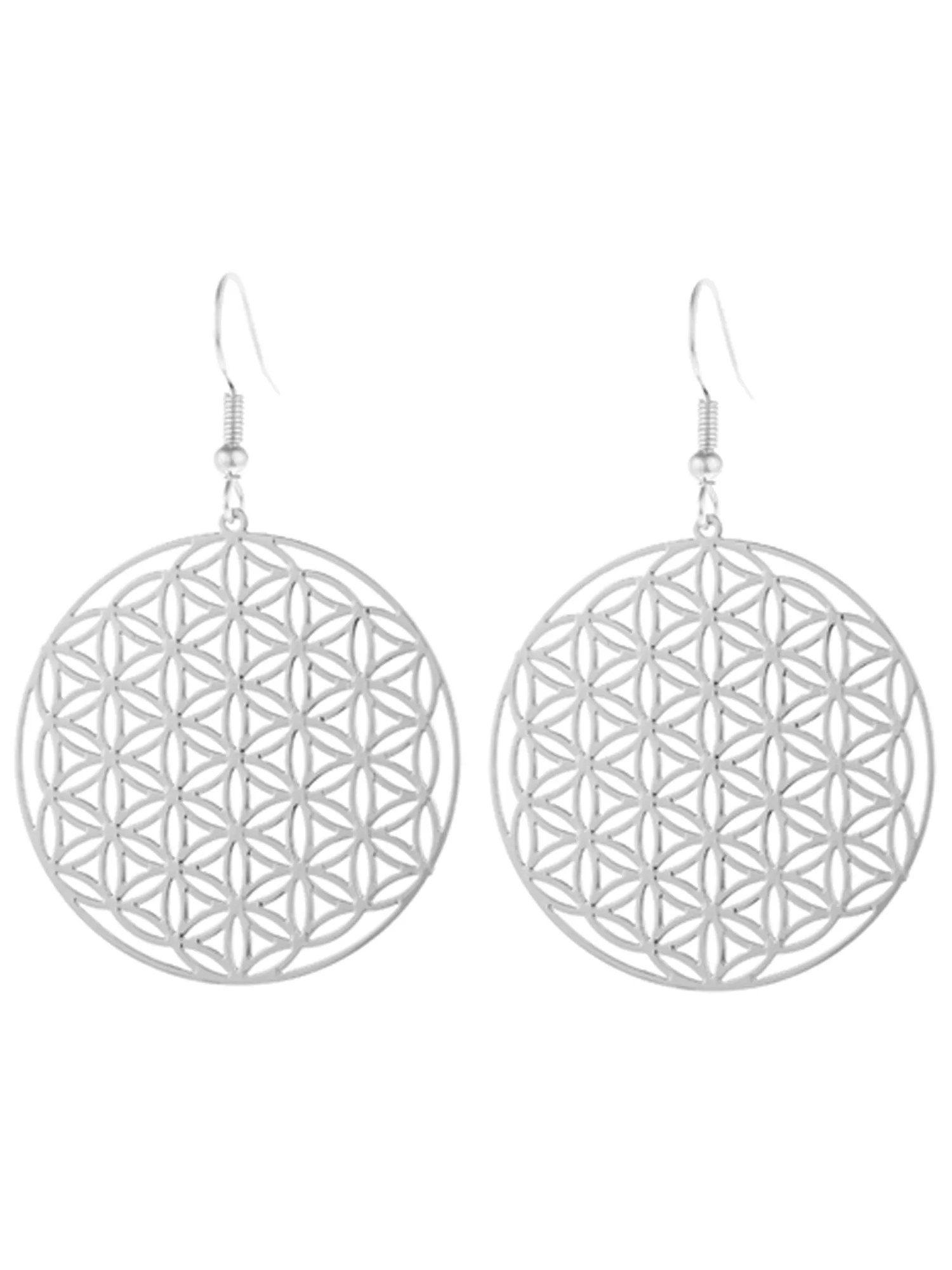 Silver Circle Laser Cut-Out Earrings