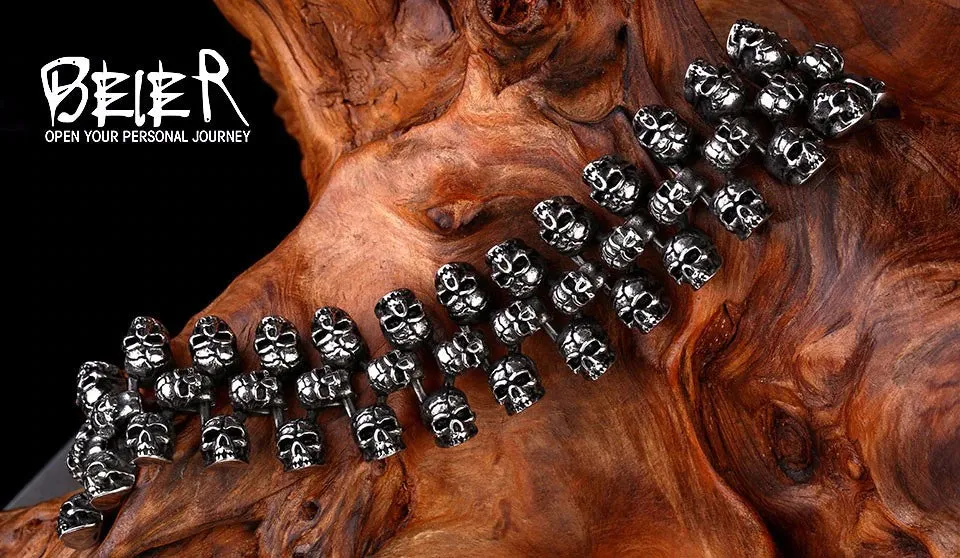 Silver Colored Multi-Skull Bracelet