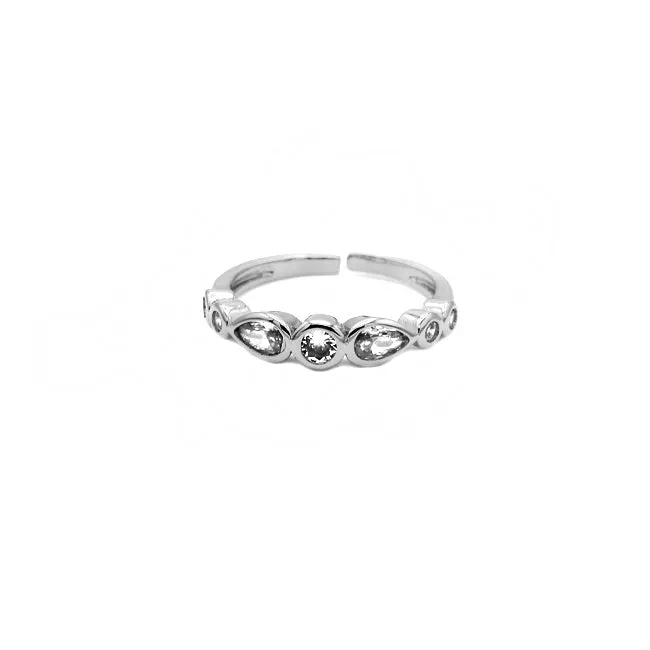 Silver Cubic Zirconia Adjustable Ring