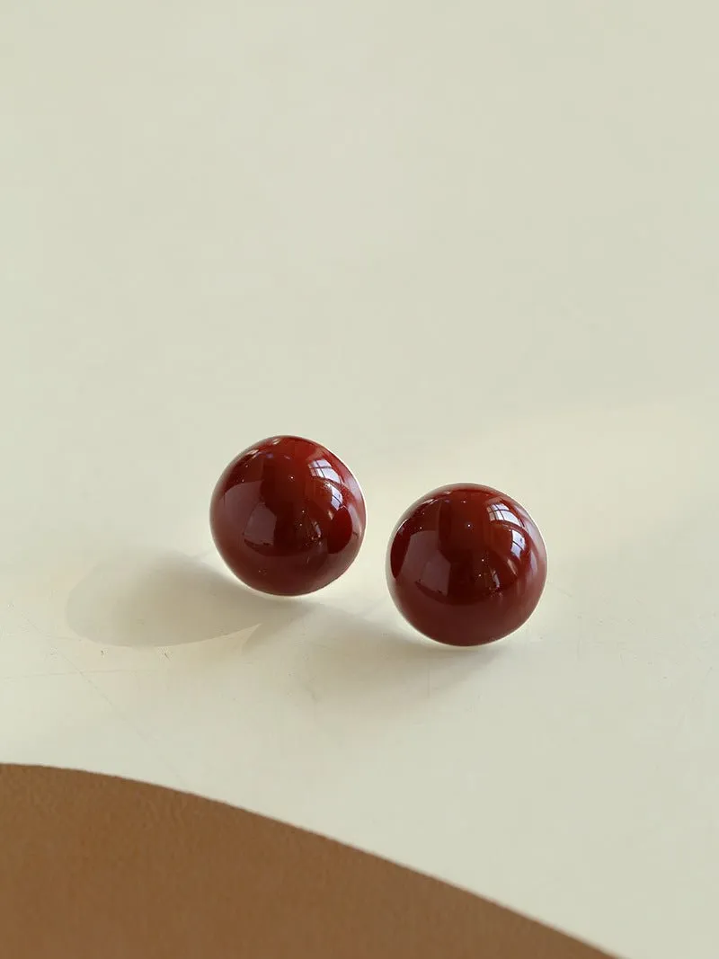 Simple Niche Semi-round Ball Enamel Glaze Stud Earrings