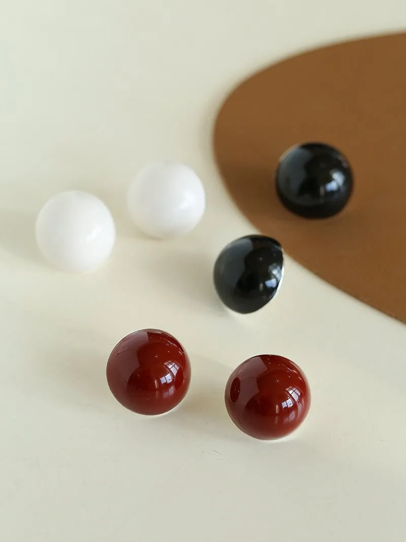 Simple Niche Semi-round Ball Enamel Glaze Stud Earrings