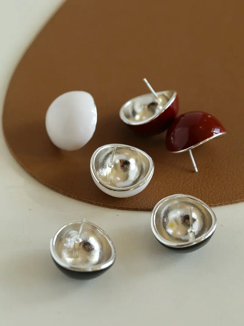 Simple Niche Semi-round Ball Enamel Glaze Stud Earrings