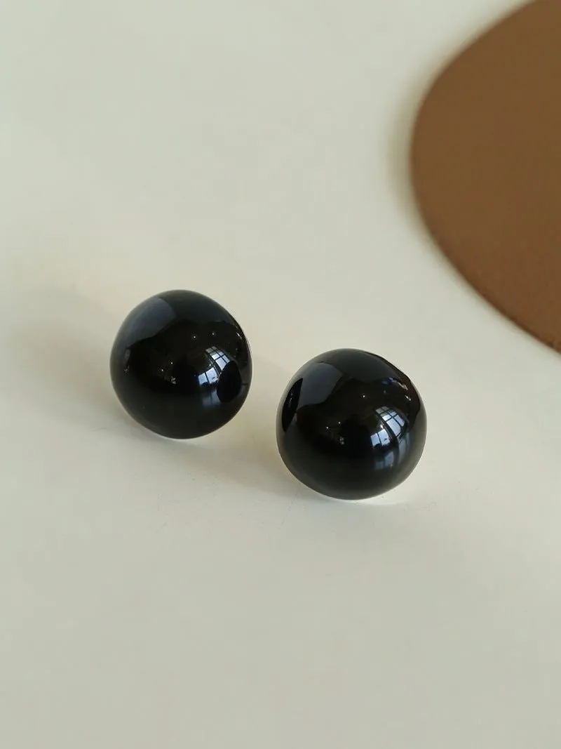 Simple Niche Semi-round Ball Enamel Glaze Stud Earrings