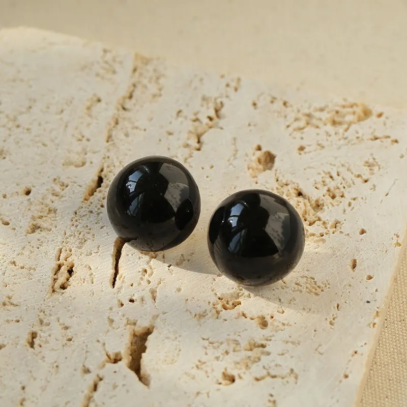 Simple Niche Semi-round Ball Enamel Glaze Stud Earrings