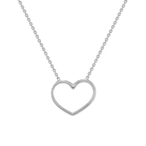 Solid 14k White Gold Small Open Heart Necklace with Lobster Claw Clasp (16" to 18" Adjustable Chain)