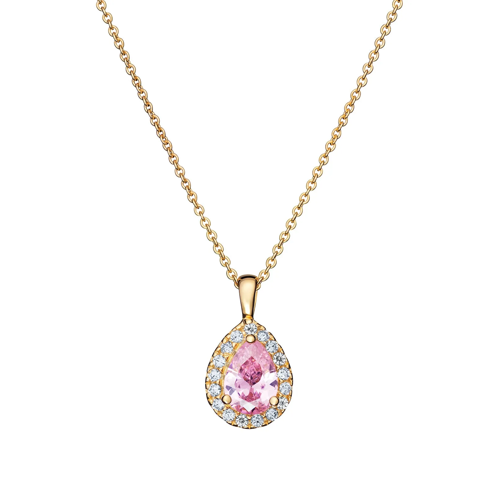 Sterling Gold Plated Pear Pink Necklace