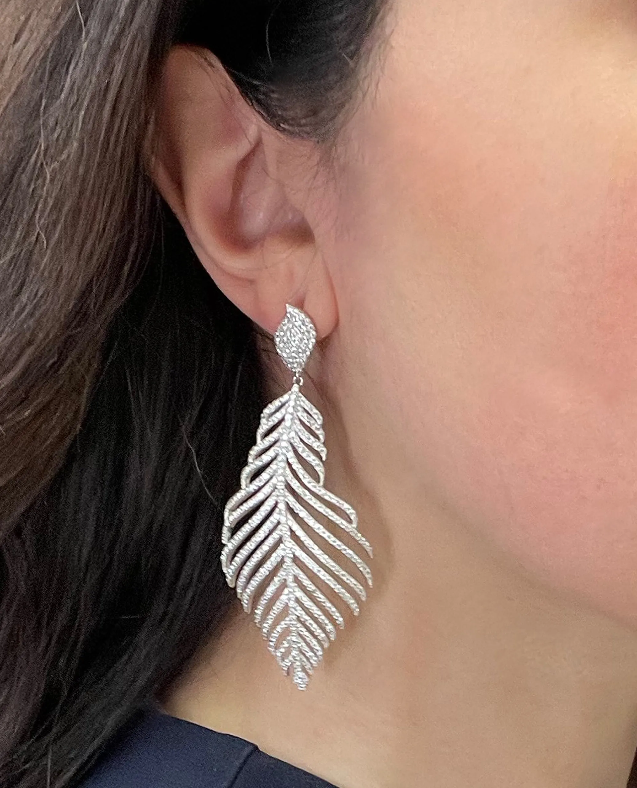 Sterling Silver Large Feather Earrings