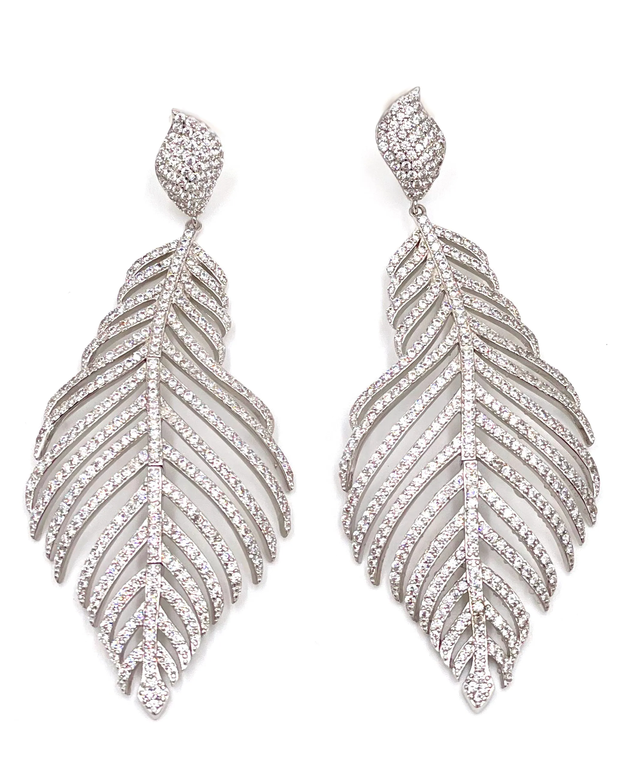 Sterling Silver Large Feather Earrings