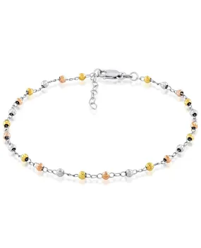 Sterling Silver Tri Color Bead Anklet