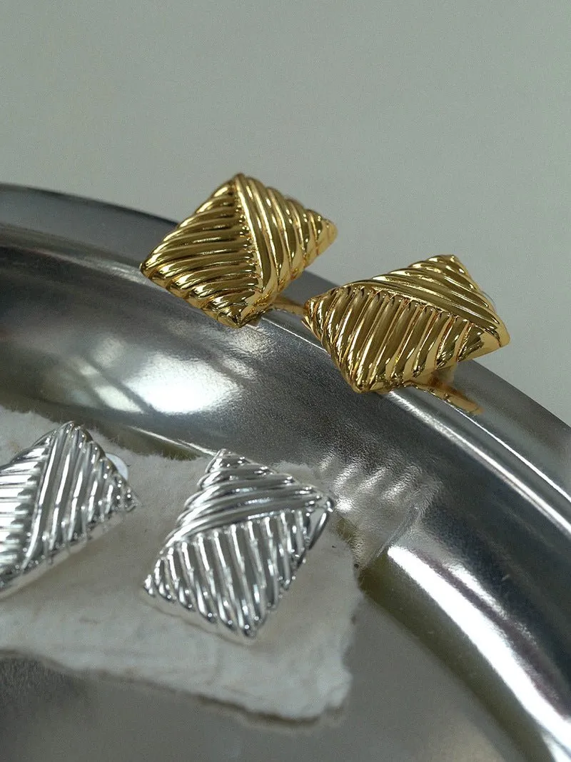 Striped Texture Square Metal Earrings