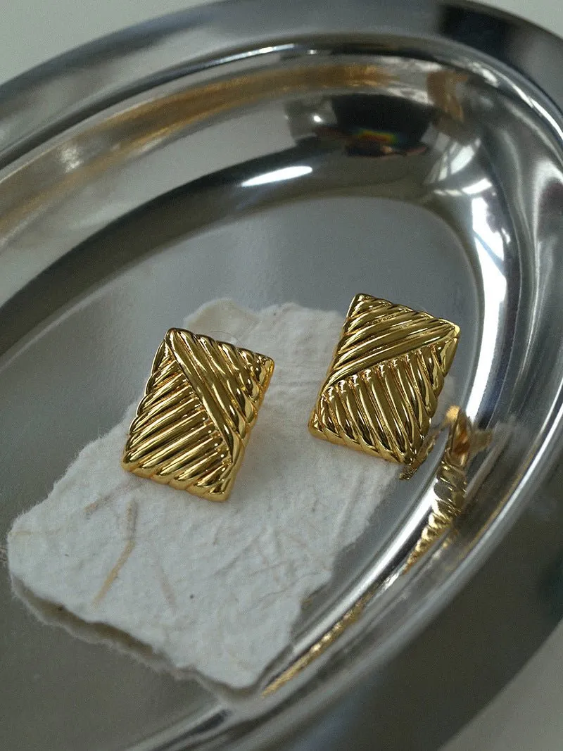 Striped Texture Square Metal Earrings