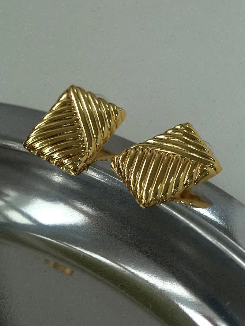 Striped Texture Square Metal Earrings