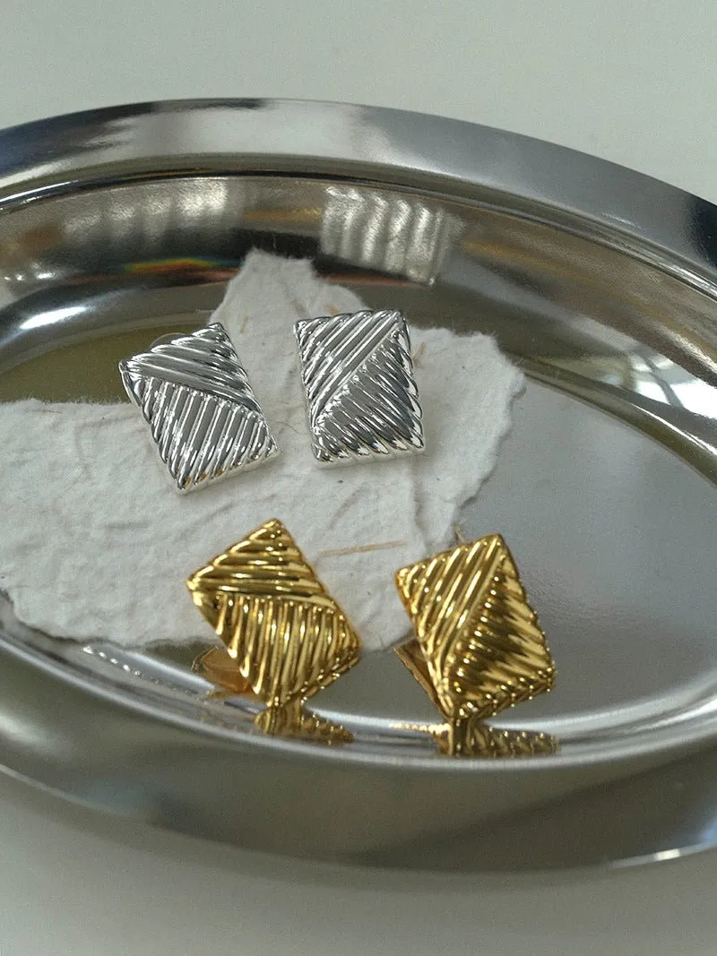 Striped Texture Square Metal Earrings