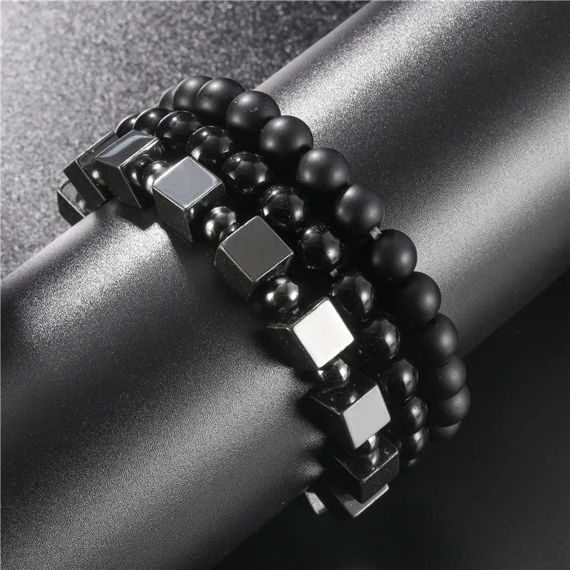 Three-piece black iron stone bracelet