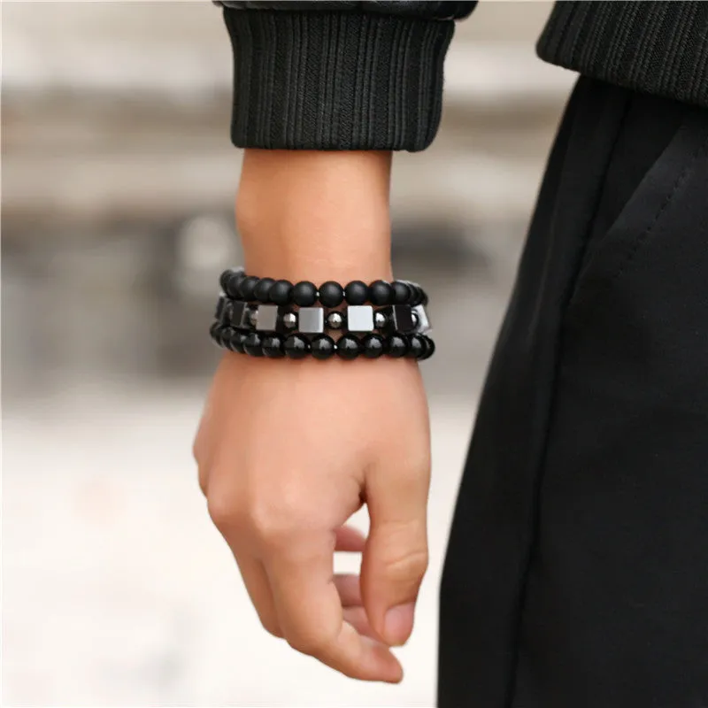 Three-piece black iron stone bracelet