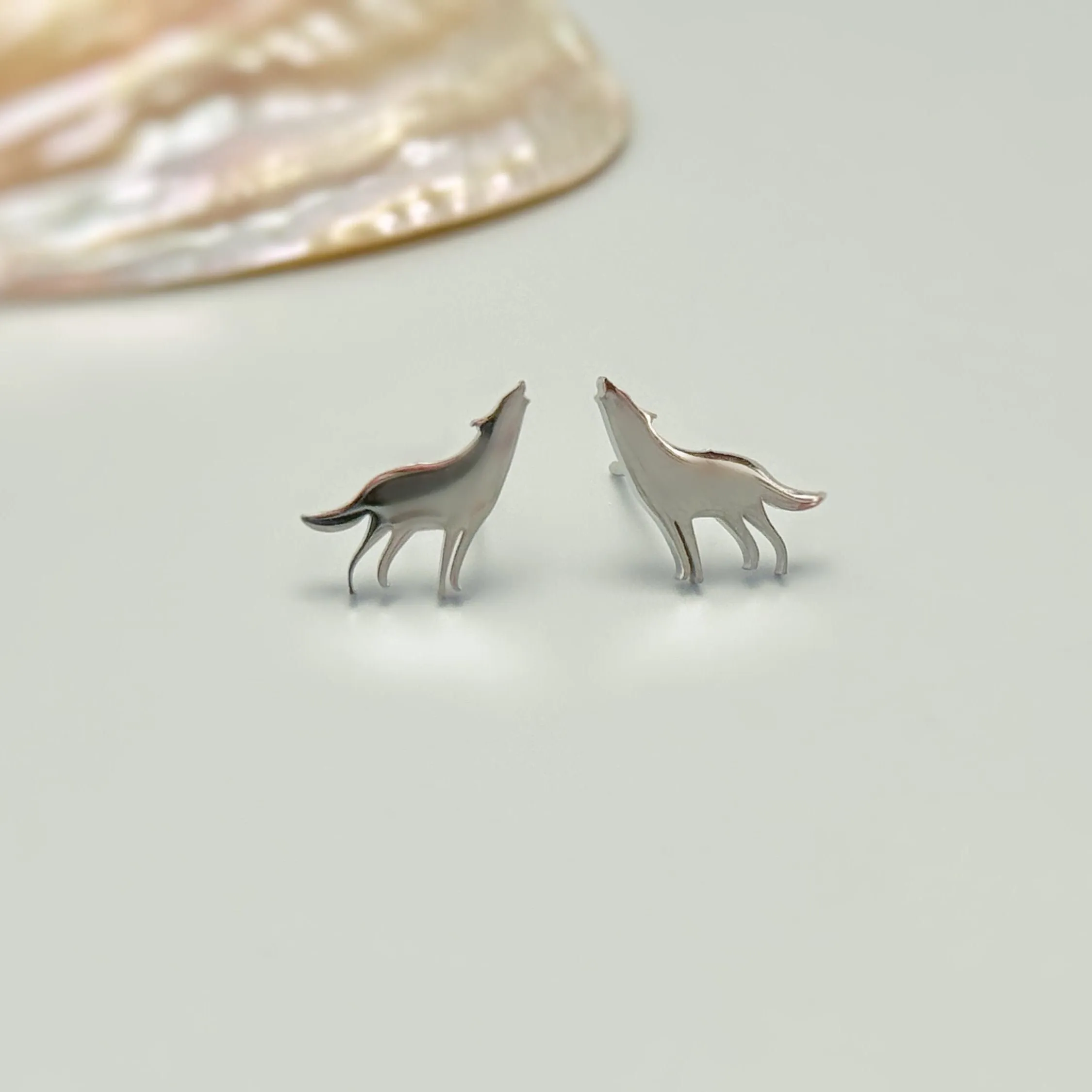 Tiny Wolf Earrings dainty small studs in silver, gold, rose gold cartilage earrings