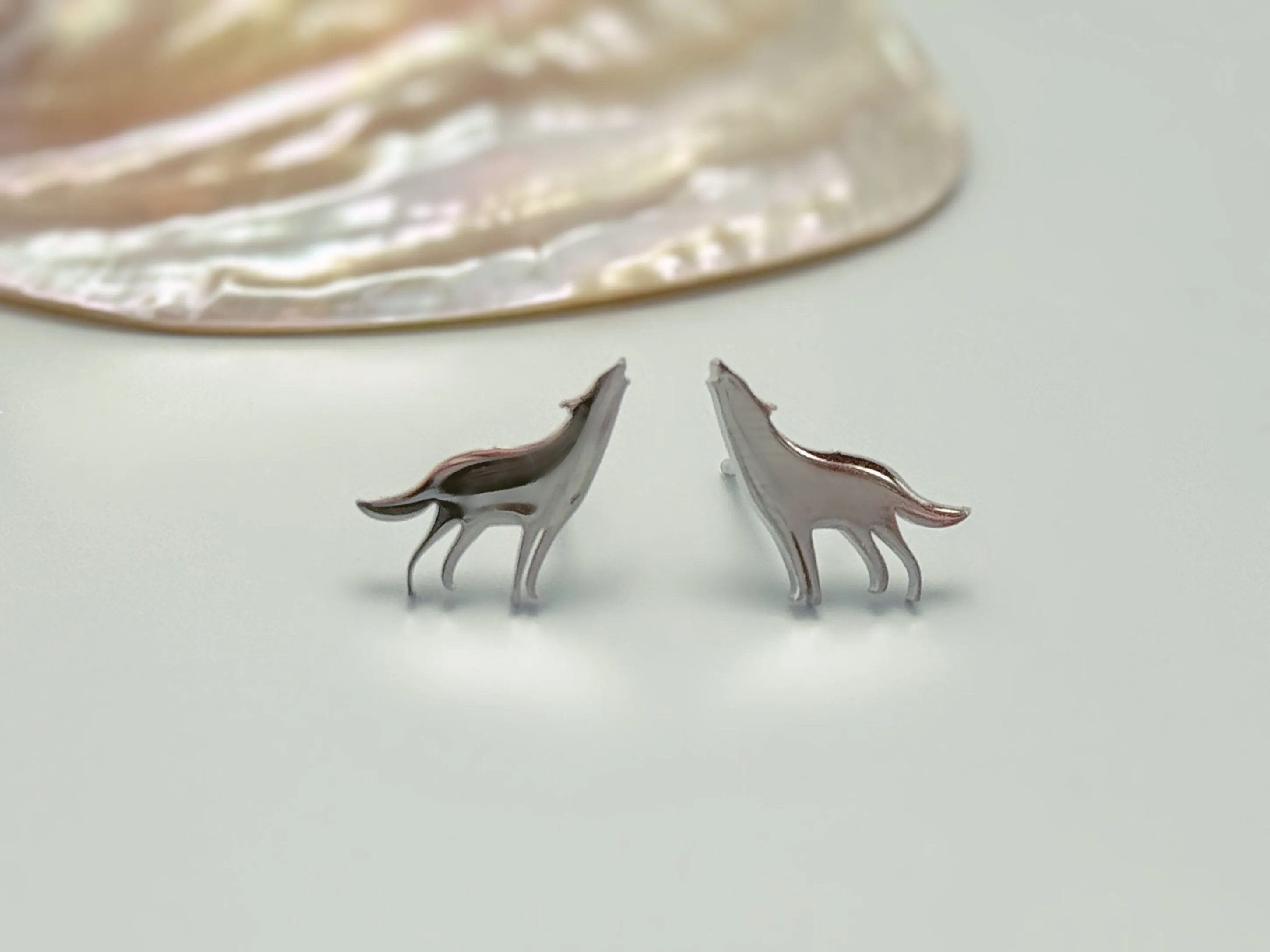 Tiny Wolf Earrings dainty small studs in silver, gold, rose gold cartilage earrings