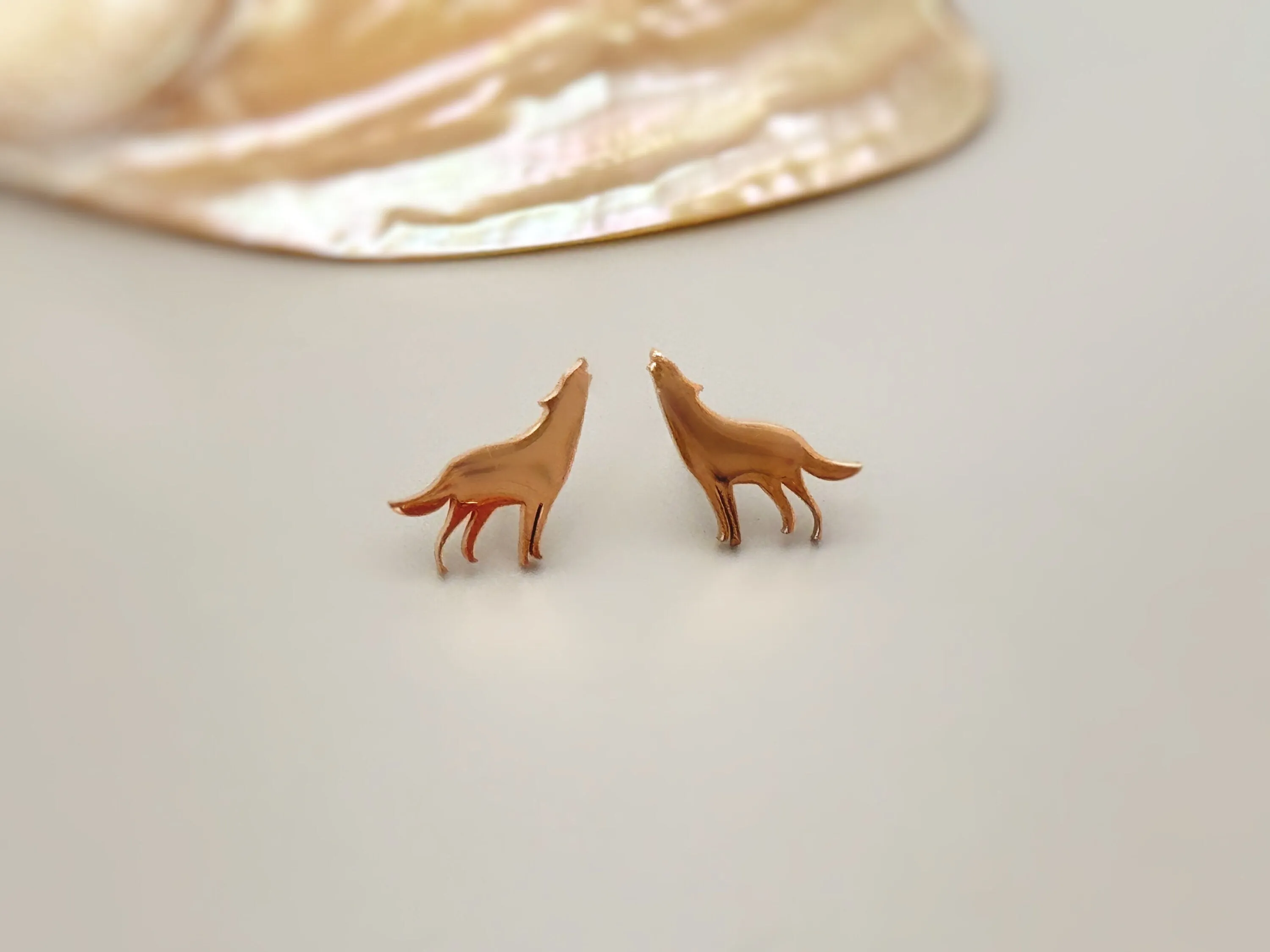 Tiny Wolf Earrings dainty small studs in silver, gold, rose gold cartilage earrings