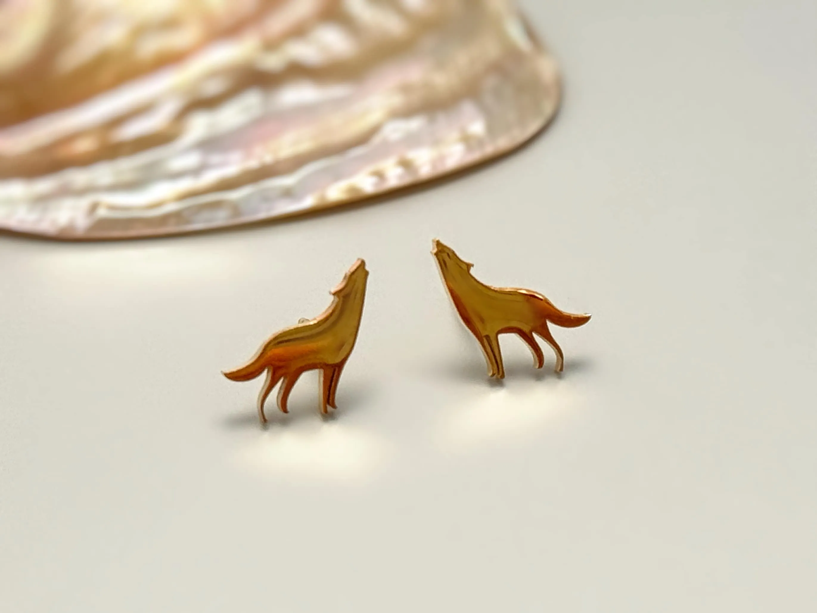 Tiny Wolf Earrings dainty small studs in silver, gold, rose gold cartilage earrings