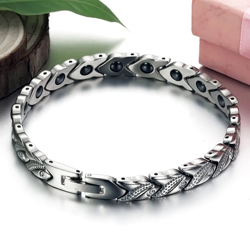 Tungsten Steel Women's Health Energy With Magnetic Stone Bracelet Female CZ Diamond Bracelets Bangles In Jewelry For Women