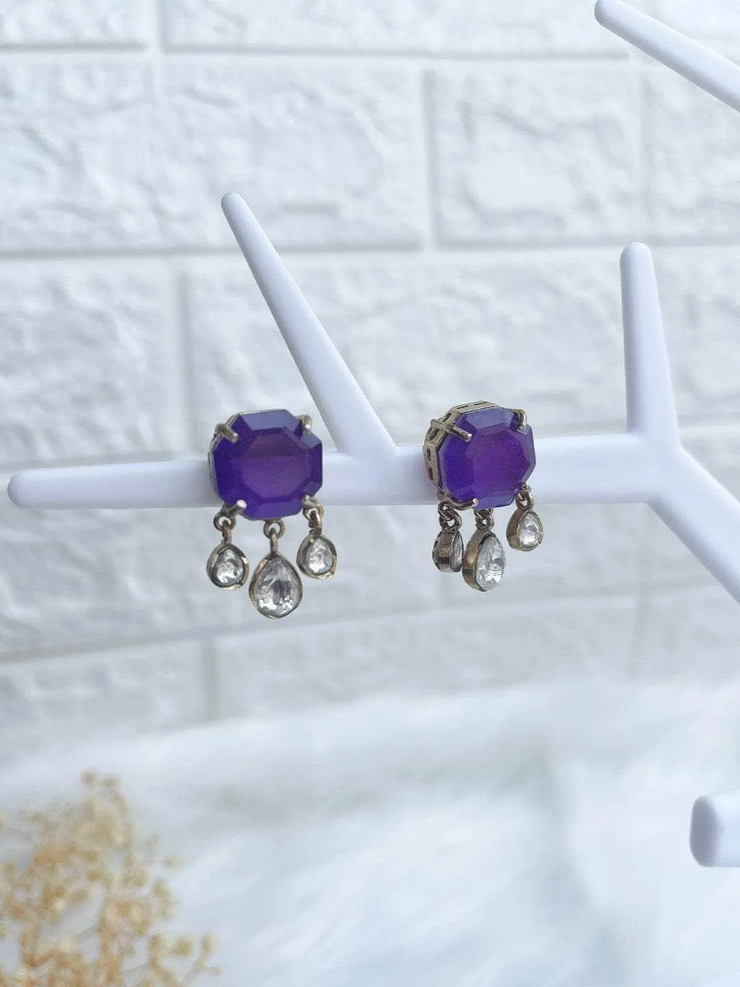 Twinkle Kundan Stud Earrings Purple