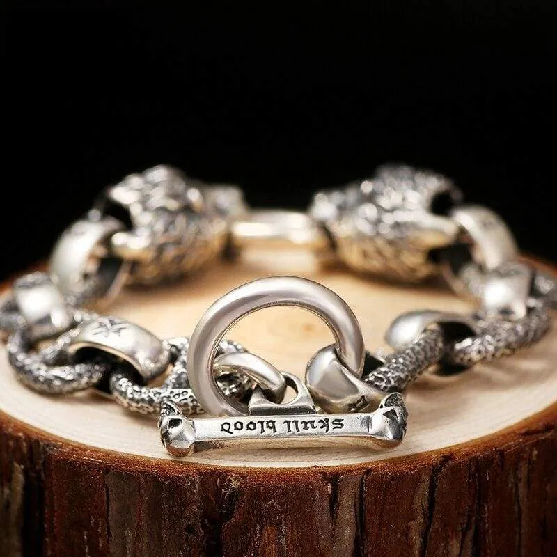 Two Fiery Lions Howling Silhouette 925 Silver Bracelet Animal Link Chain Vintage Rock Gothic Solid Sterling Silver Armband