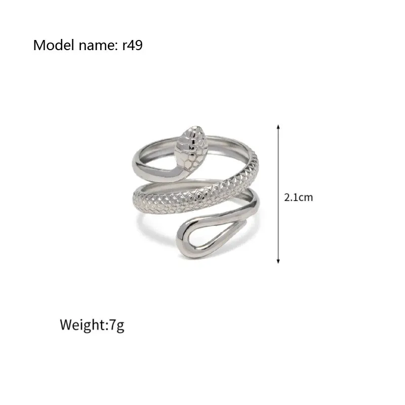 Vintage Hollow Zircon Rings Snake Shape Steel Rings